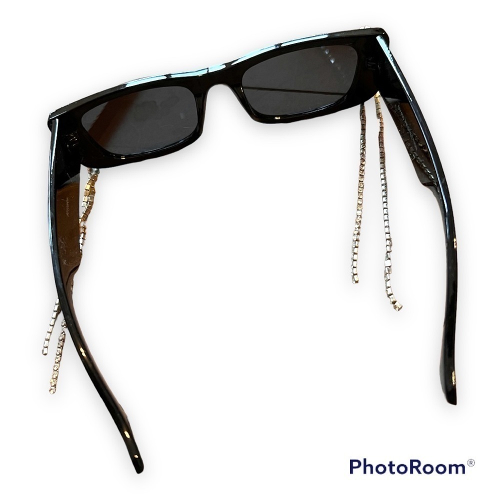 Mod Sunglasses Rectangle Black Rhinestone Chain - Picture 4 of 4